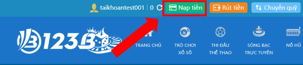 nạp tiền tại trang chủ