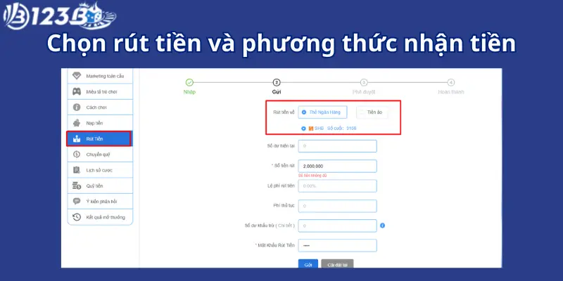 Hướng dẫn rút tiền 123B - bước 2