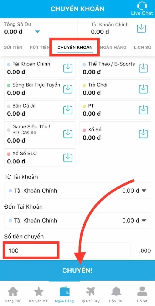 Chuyển Khoản Số Dư Về Tài Khoản Chính