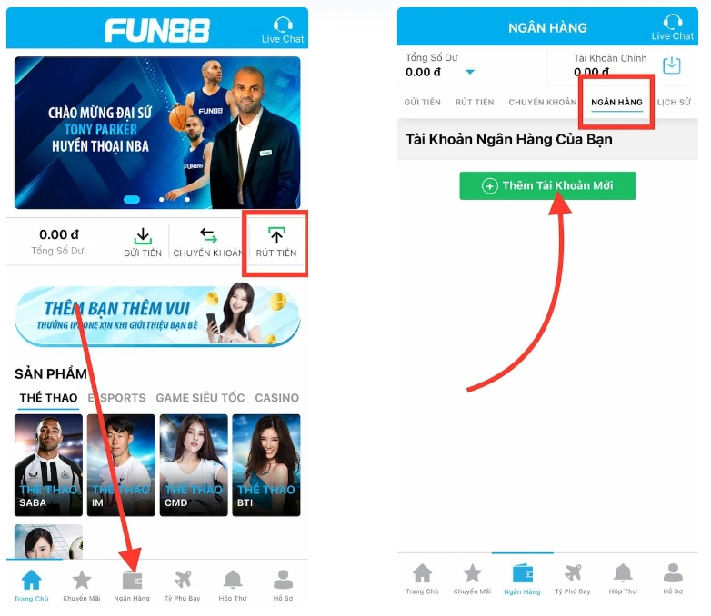 Thêm Tài Khoản Ngân Hàng Rút Tiền Fun88