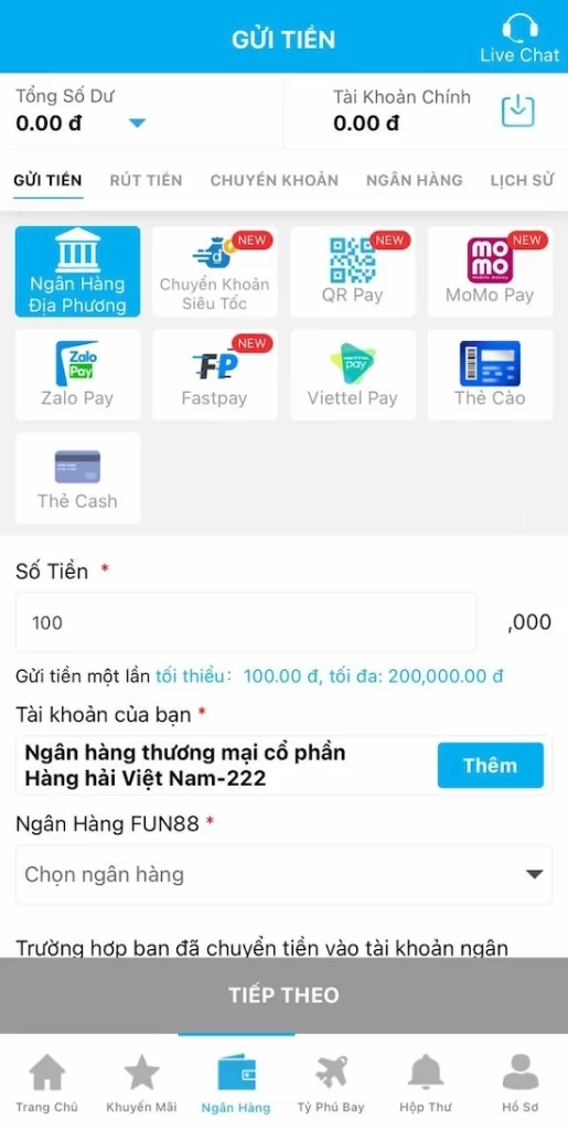 Nạp Tiền Fun88 Bằng Ngân Hàng Địa Phương