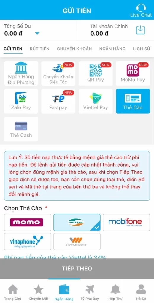 Nạp Tiền Bằng Thẻ Cào Điện Thoại